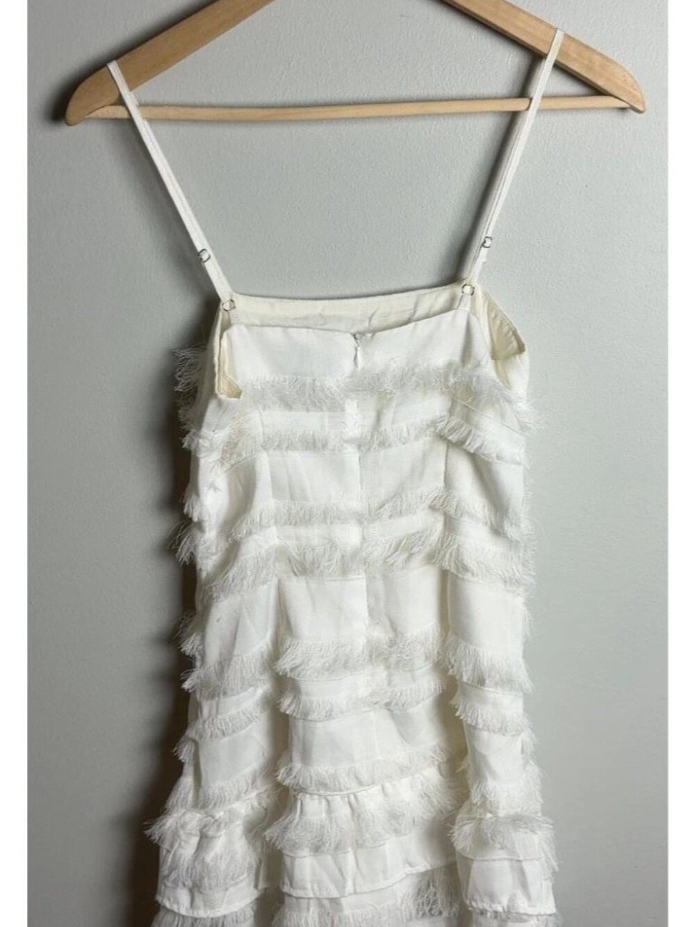 Princess Polly White Tiered Fringe Mini Dress US Size 0 Spaghetti Strap Women’s - Picture 2 of 9